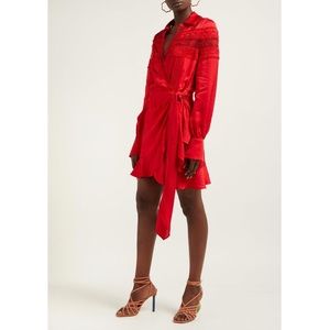SELF PORTRAIT • ruffle satin jacquard wrap dress